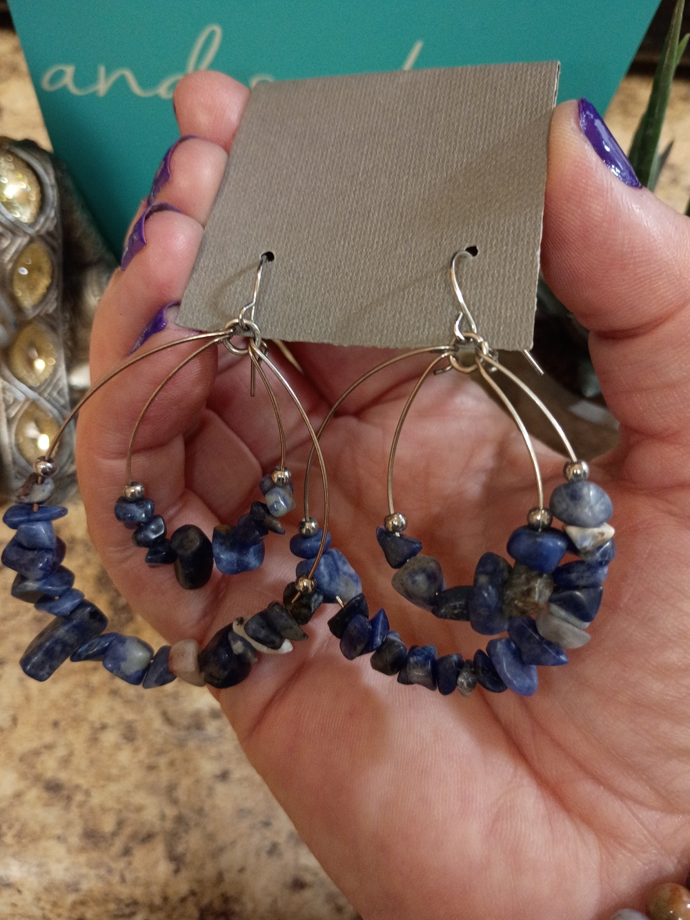 Sodalite Gemstone Hoop Earrings - Women's Jewelry